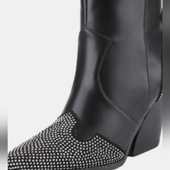 Weeboo Chunk Heel Rhinestone Decor Western Black Studded Women's Boots Sz 8.5 - Picture 3 of 3